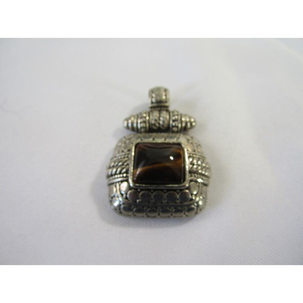 Silver Brown Tigers Eye‎ Topaz Pendant 1" Novelty VTG Whimsigoth Cabochon Y2K